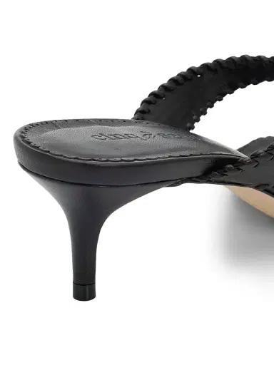 Cinq à Sept Women's Woven Leather Kitten-Heel Sandals - Black | Thumbnail 5