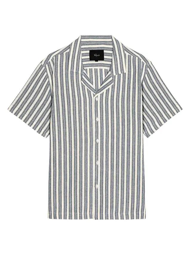 Men's Striped Cotton Camp Shirt - Marine White Stripe