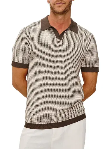 RAILS Men's Hayden Geometric Cotton-Silk Polo Shirt - Olive Oat Ripple - Size XXL | Thumbnail 3