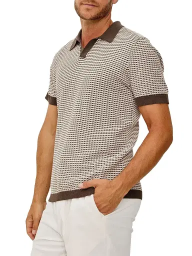 RAILS Men's Hayden Geometric Cotton-Silk Polo Shirt - Olive Oat Ripple - Size XXL | Thumbnail 4