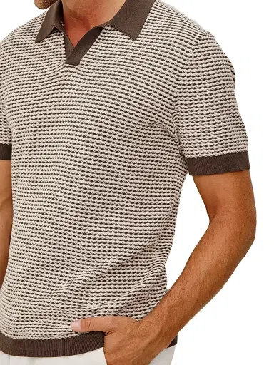 RAILS Men's Hayden Geometric Cotton-Silk Polo Shirt - Olive Oat Ripple - Size XXL | Thumbnail 6