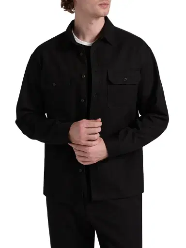 Nili Lotan Men's Evander Cotton-Linen Shirt Jacket - Black | Thumbnail 3 Nili Lotan Men's Evander Cotton-Linen Shirt Jacket - Black | Thumbnail 3