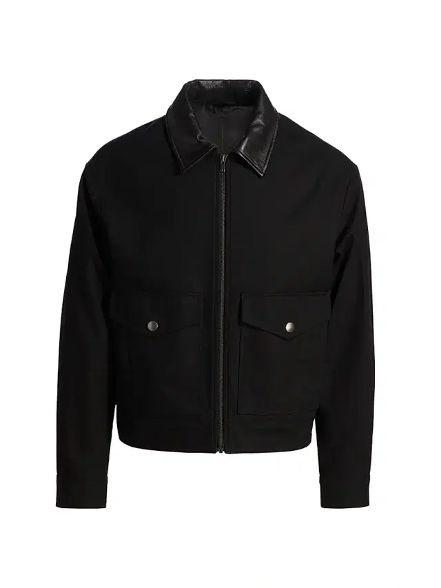 Men's Donatello Leather-Collar Cotton Jacket - Black