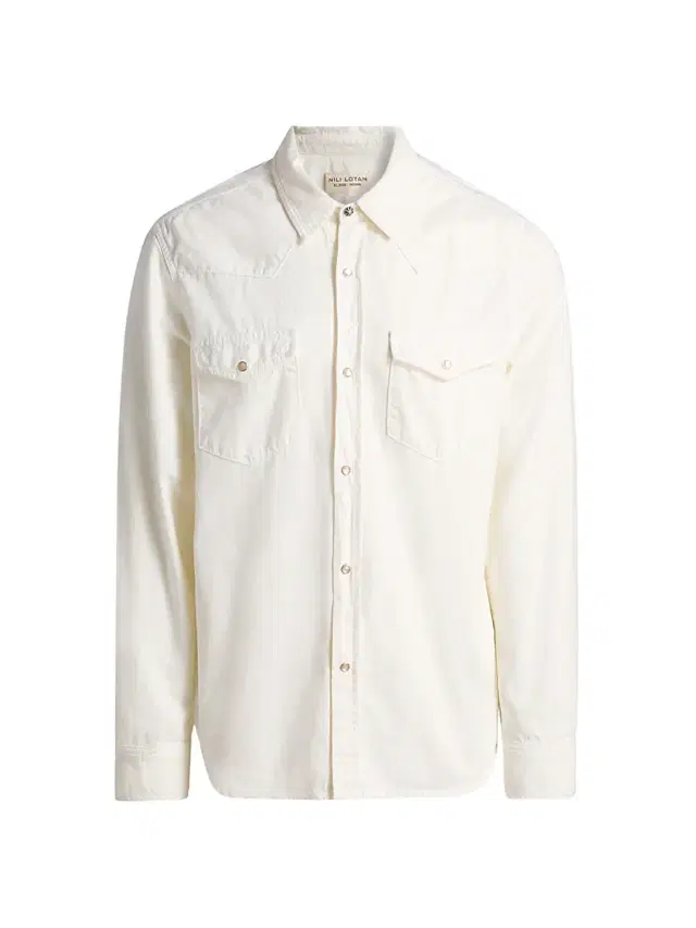 Nili Lotan Men's Travis Point Collar Cotton Denim Shirt - Cream