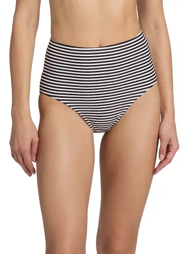 Nili Lotan Women's Stripe High-Waist Bikini Bottom - Black Ivory Stripe - Size Large | Thumbnail 3