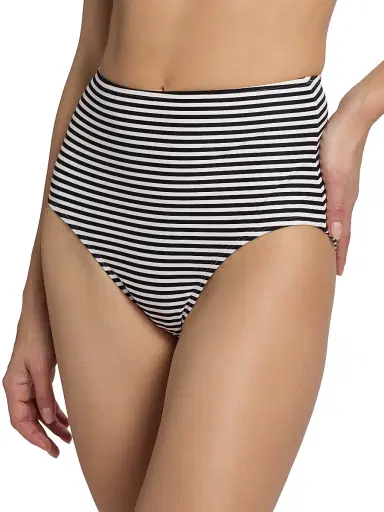 Nili Lotan Women's Stripe High-Waist Bikini Bottom - Black Ivory Stripe - Size Large | Thumbnail 5