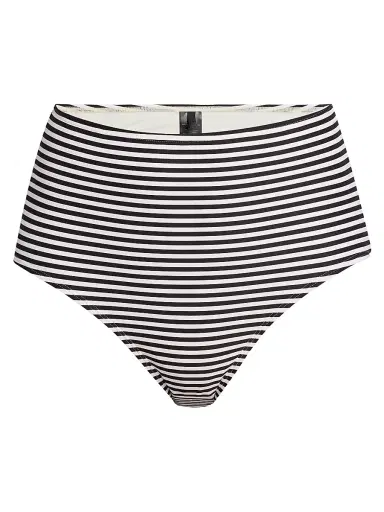 Nili Lotan Women's Stripe High-Waist Bikini Bottom - Black Ivory Stripe - Size Large | Thumbnail 1