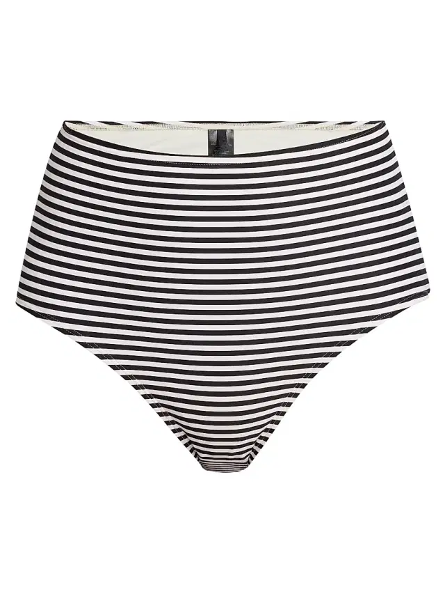 Nili Lotan Women's Stripe High-Waist Bikini Bottom - Black  Stripe