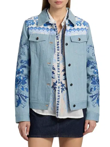 Johnny Was Women's Bandana Denim Jacket | Thumbnail 3 Johnny Was Women's Bandana Denim Jacket | Thumbnail 3