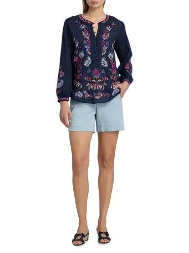 Johnny Was Women's Kesia Cotton Field Henley Blouse | Thumbnail 2