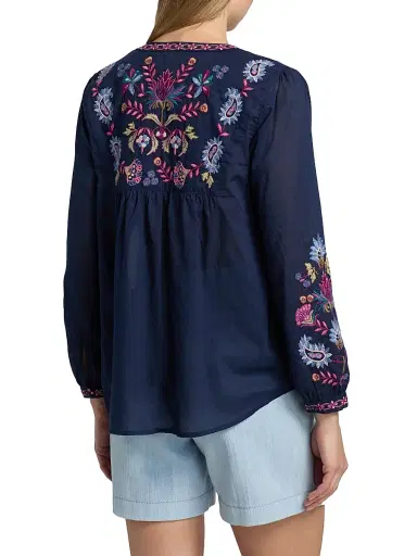 Johnny Was Women's Kesia Cotton Field Henley Blouse | Thumbnail 5