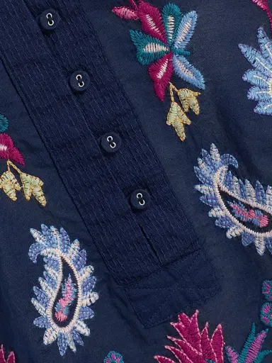 Johnny Was Women's Kesia Cotton Field Henley Blouse | Thumbnail 7