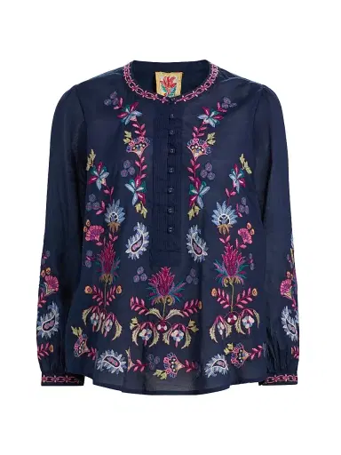 Johnny Was Women's Kesia Cotton Field Henley Blouse | Thumbnail 1