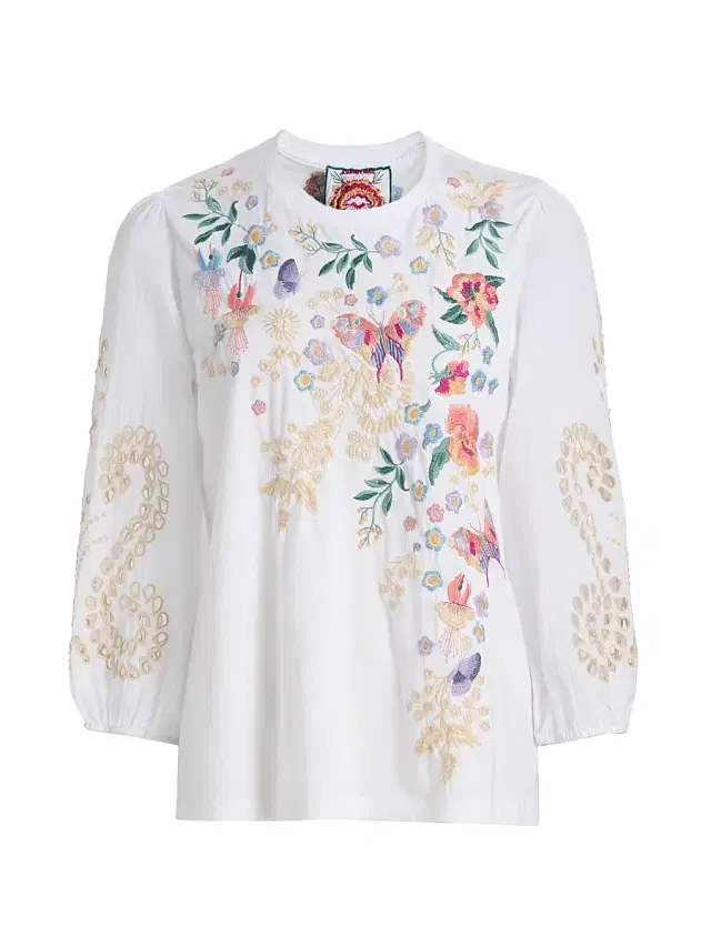 Women's Arva Embroidered Cotton Blouse - White