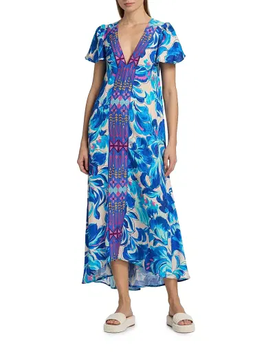 Johnny Was Women's Eva Flutter-Sleeve Midi-Dress - Liatris Scarf - Size XL | Thumbnail 2 Johnny Was Women's Eva Flutter-Sleeve Midi-Dress - Liatris Scarf - Size XL | Thumbnail 2