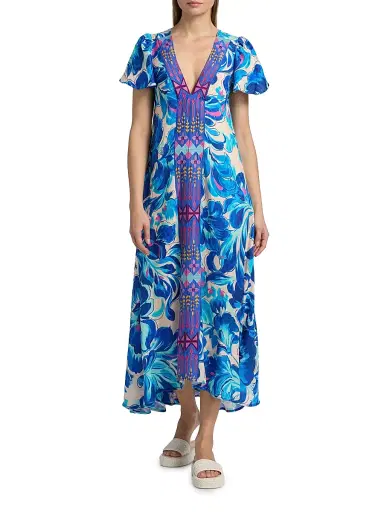 Johnny Was Women's Eva Flutter-Sleeve Midi-Dress - Liatris Scarf - Size XL | Thumbnail 3 Johnny Was Women's Eva Flutter-Sleeve Midi-Dress - Liatris Scarf - Size XL | Thumbnail 3