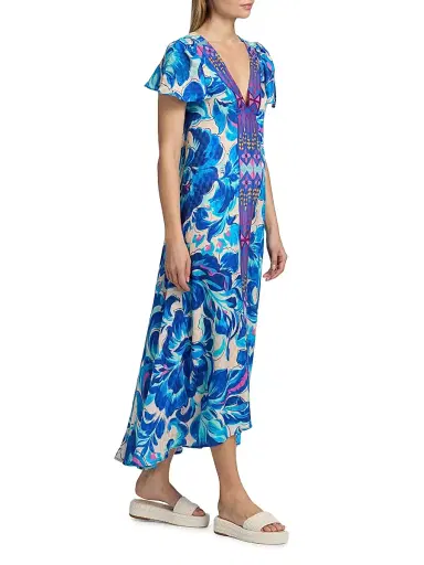 Johnny Was Women's Eva Flutter-Sleeve Midi-Dress - Liatris Scarf - Size XL | Thumbnail 4 Johnny Was Women's Eva Flutter-Sleeve Midi-Dress - Liatris Scarf - Size XL | Thumbnail 4