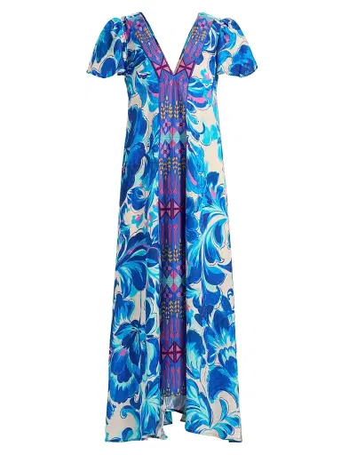 Johnny Was Women's Eva Flutter-Sleeve Midi-Dress - Liatris Scarf - Size XL | Thumbnail 1 Johnny Was Women's Eva Flutter-Sleeve Midi-Dress - Liatris Scarf - Size XL | Thumbnail 1