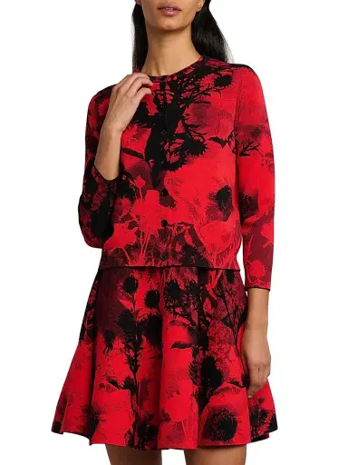 McQueen Women's London Flowers Jacquard Cardigan - Red Black | Thumbnail 3 McQueen Women's London Flowers Jacquard Cardigan - Red Black | Thumbnail 3