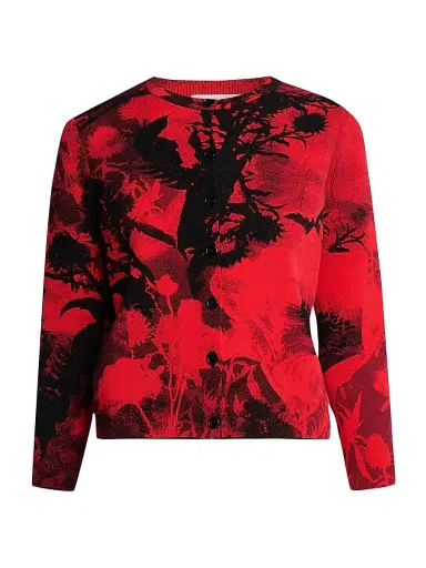 McQueen Women's London Flowers Jacquard Cardigan - Red Black | Thumbnail 1 McQueen Women's London Flowers Jacquard Cardigan - Red Black | Thumbnail 1