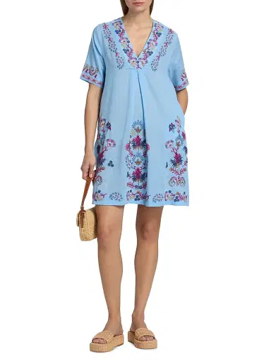 Johnny Was Women's Kesia Floral-Embroidered Tunic Dress - Della Robbia Blue - Size XS | Thumbnail 2 Johnny Was Women's Kesia Floral-Embroidered Tunic Dress - Della Robbia Blue - Size XS | Thumbnail 2