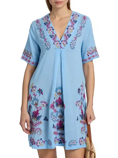 Johnny Was Women's Kesia Floral-Embroidered Tunic Dress - Della Robbia Blue - Size XS | Thumbnail 3 Johnny Was Women's Kesia Floral-Embroidered Tunic Dress - Della Robbia Blue - Size XS | Thumbnail 3