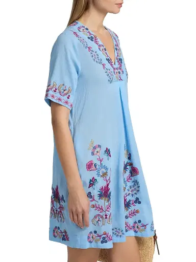 Johnny Was Women's Kesia Floral-Embroidered Tunic Dress - Della Robbia Blue - Size XS | Thumbnail 4 Johnny Was Women's Kesia Floral-Embroidered Tunic Dress - Della Robbia Blue - Size XS | Thumbnail 4