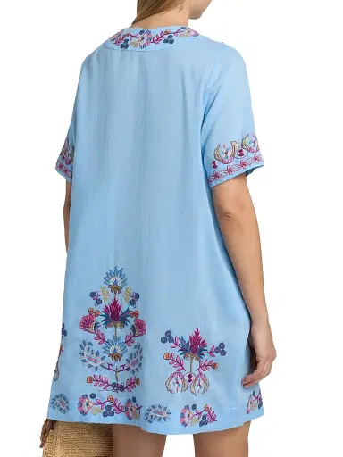 Johnny Was Women's Kesia Floral-Embroidered Tunic Dress - Della Robbia Blue - Size XS | Thumbnail 5 Johnny Was Women's Kesia Floral-Embroidered Tunic Dress - Della Robbia Blue - Size XS | Thumbnail 5