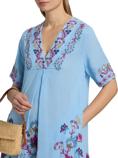 Johnny Was Women's Kesia Floral-Embroidered Tunic Dress - Della Robbia Blue - Size XS | Thumbnail 6 Johnny Was Women's Kesia Floral-Embroidered Tunic Dress - Della Robbia Blue - Size XS | Thumbnail 6