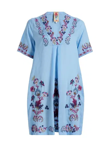 Johnny Was Women's Kesia Floral-Embroidered Tunic Dress - Della Robbia Blue - Size XS | Thumbnail 1 Johnny Was Women's Kesia Floral-Embroidered Tunic Dress - Della Robbia Blue - Size XS | Thumbnail 1