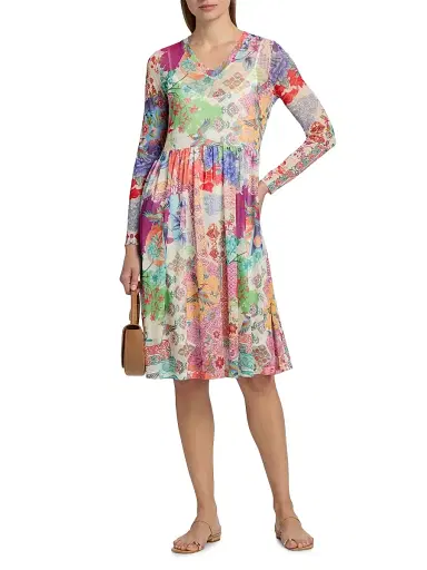 Johnny Was Women's Printed Mesh V-Neck Knee-Length Dress - Mcdreamer Print | Thumbnail 2 Johnny Was Women's Printed Mesh V-Neck Knee-Length Dress - Mcdreamer Print | Thumbnail 2