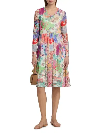Johnny Was Women's Printed Mesh V-Neck Knee-Length Dress - Mcdreamer Print | Thumbnail 3 Johnny Was Women's Printed Mesh V-Neck Knee-Length Dress - Mcdreamer Print | Thumbnail 3