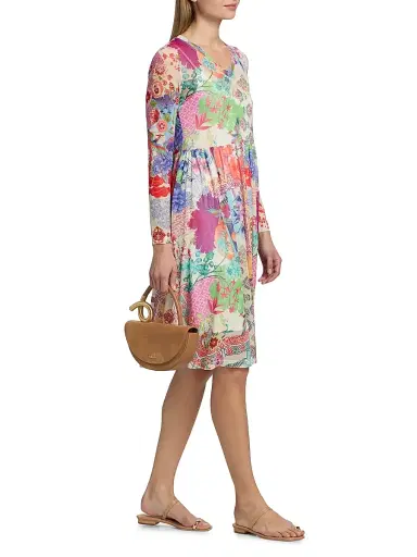 Johnny Was Women's Printed Mesh V-Neck Knee-Length Dress - Mcdreamer Print | Thumbnail 4 Johnny Was Women's Printed Mesh V-Neck Knee-Length Dress - Mcdreamer Print | Thumbnail 4
