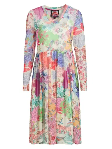 Johnny Was Women's Printed Mesh V-Neck Knee-Length Dress - Mcdreamer Print | Thumbnail 1 Johnny Was Women's Printed Mesh V-Neck Knee-Length Dress - Mcdreamer Print | Thumbnail 1
