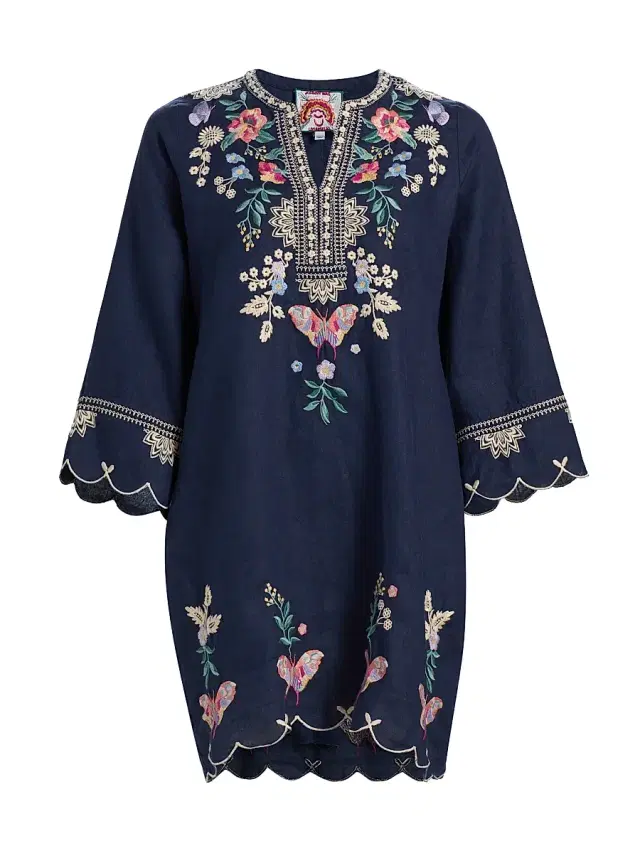 Johnny Was Women's Arva Linen Scallop Minidress - Blue Night