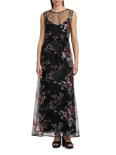 Johnny Was Women's Siza Floral Mesh Maxi Dress - Black - Size 8 | Thumbnail 2