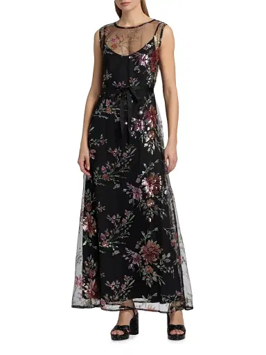Johnny Was Women's Siza Floral Mesh Maxi Dress - Black - Size 8 | Thumbnail 3
