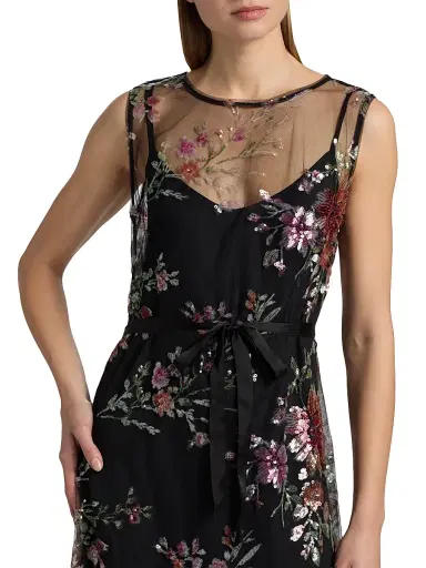 Johnny Was Women's Siza Floral Mesh Maxi Dress - Black - Size 8 | Thumbnail 6