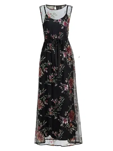 Johnny Was Women's Siza Floral Mesh Maxi Dress - Black - Size 8 | Thumbnail 1