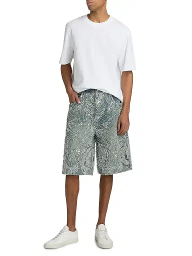Purple Brand Men's Embellished Wide-Leg Denim Shorts | Thumbnail 2 Purple Brand Men's Embellished Wide-Leg Denim Shorts | Thumbnail 2