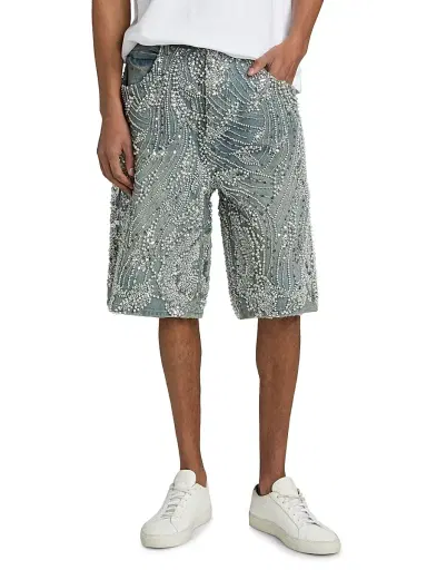 Purple Brand Men's Embellished Wide-Leg Denim Shorts | Thumbnail 3 Purple Brand Men's Embellished Wide-Leg Denim Shorts | Thumbnail 3