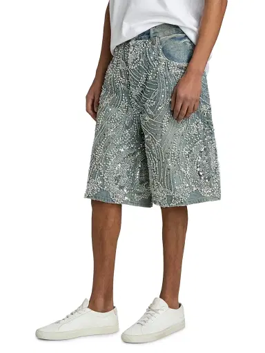 Purple Brand Men's Embellished Wide-Leg Denim Shorts | Thumbnail 4 Purple Brand Men's Embellished Wide-Leg Denim Shorts | Thumbnail 4