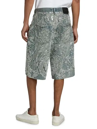 Purple Brand Men's Embellished Wide-Leg Denim Shorts | Thumbnail 5 Purple Brand Men's Embellished Wide-Leg Denim Shorts | Thumbnail 5