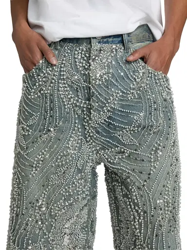 Purple Brand Men's Embellished Wide-Leg Denim Shorts | Thumbnail 6 Purple Brand Men's Embellished Wide-Leg Denim Shorts | Thumbnail 6
