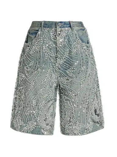 Purple Brand Men's Embellished Wide-Leg Denim Shorts | Thumbnail 1 Purple Brand Men's Embellished Wide-Leg Denim Shorts | Thumbnail 1