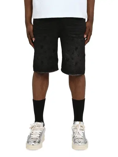 Purple Brand Men's Beaded Monogram Denim Shorts | Thumbnail 1 Purple Brand Men's Beaded Monogram Denim Shorts | Thumbnail 1