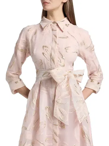 Teri Jon by Rickie Freeman Women's Metallic Organza Jacquard Shirtwaist Gown - Blush Gold - Size 14 | Thumbnail 6