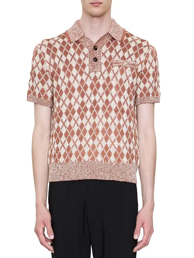 Amiri Men's Argyle Plaid Knitted Polo Shirt - Whisky