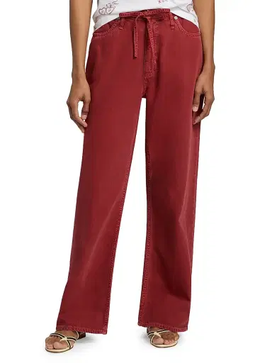 rag & bone Women's Featherweight Phoebe Drawstring Wide-Leg Jeans - Sienna Stone | Thumbnail 3