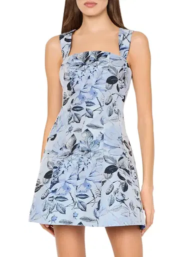 Milly Women's Elodie Striped Embroidered Jacquard Midi-Dress - Blue Navy - Size 12 | Thumbnail 3